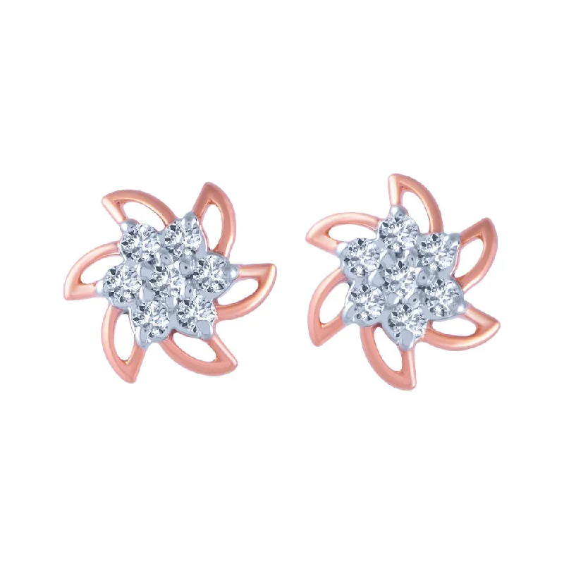 Women’s oversized earrings-14k (585) Rose Gold And Diamond Stud Earrings For Women