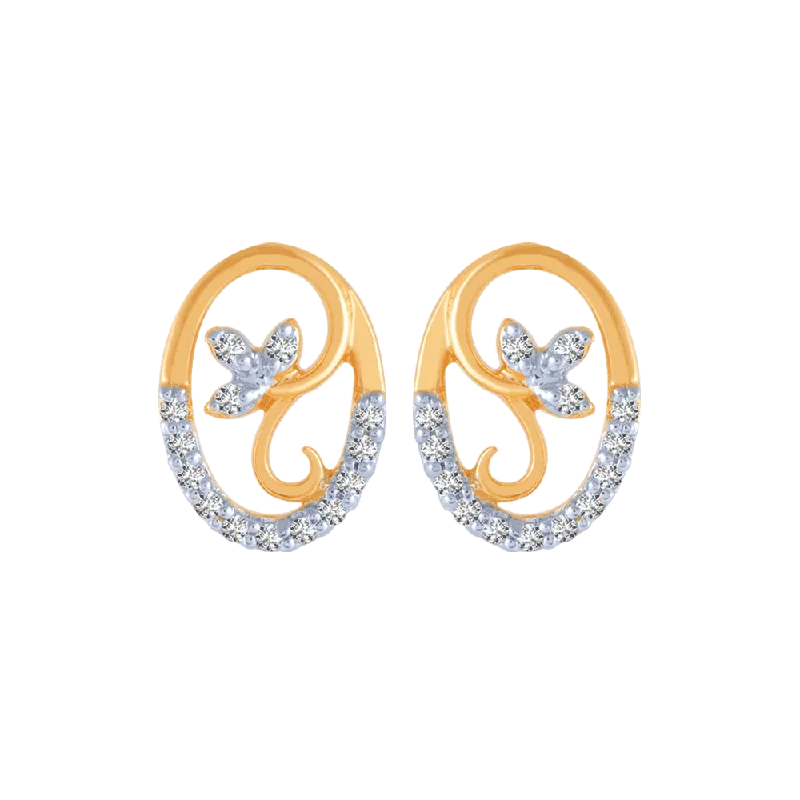 Women’s fashionable earrings-14KT (585) Yellow Gold And Diamond Stud Earrings For Women