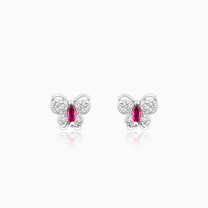 Women’s custom earrings-Silver Pop Pink Studded Butterfly Studs