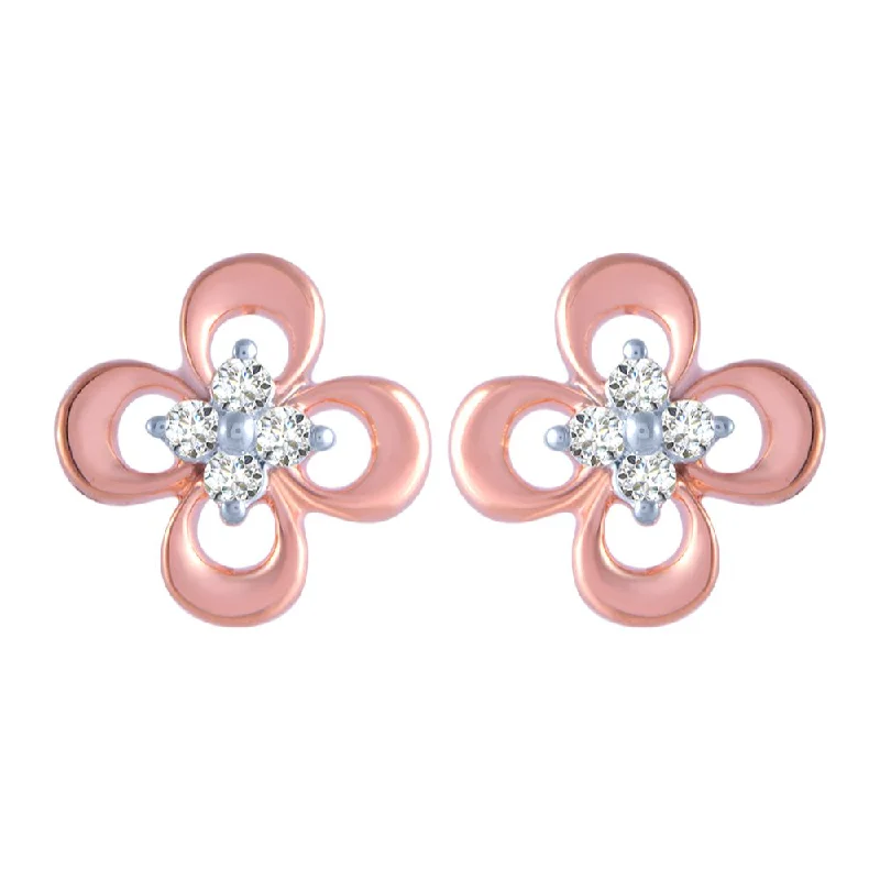 Women’s stud earrings-14k (585) Rose Gold And Diamond Stud Earrings For Women