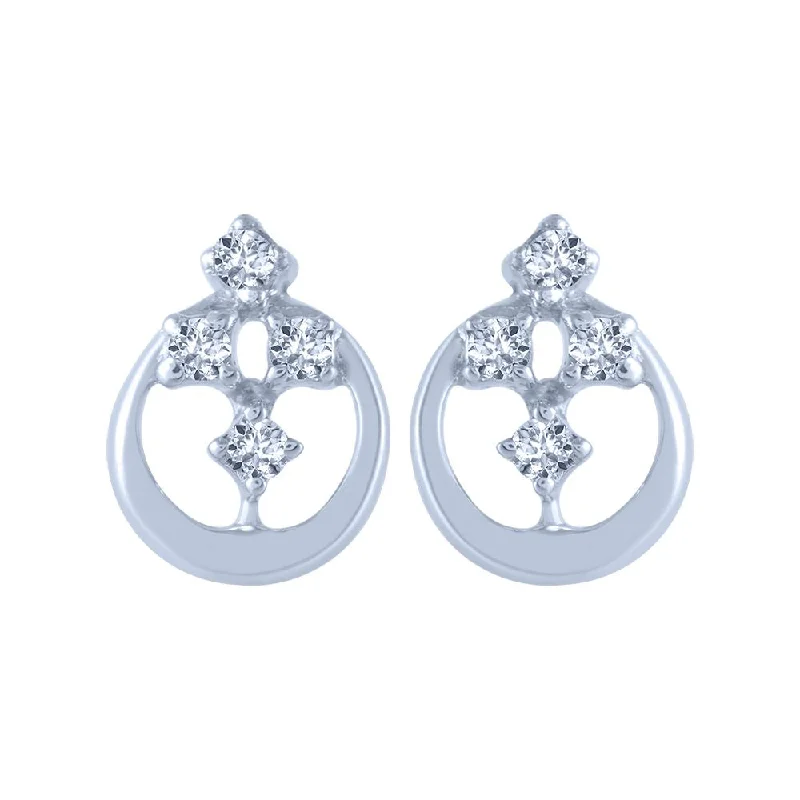 Women’s bold earrings-14k (585) White Gold And Diamond Stud Earrings For Women