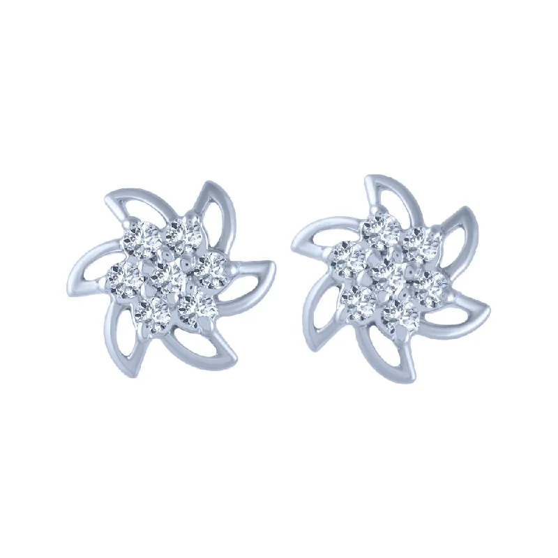 Women’s round earrings-14k (585) White Gold And Diamond Stud Earrings For Women