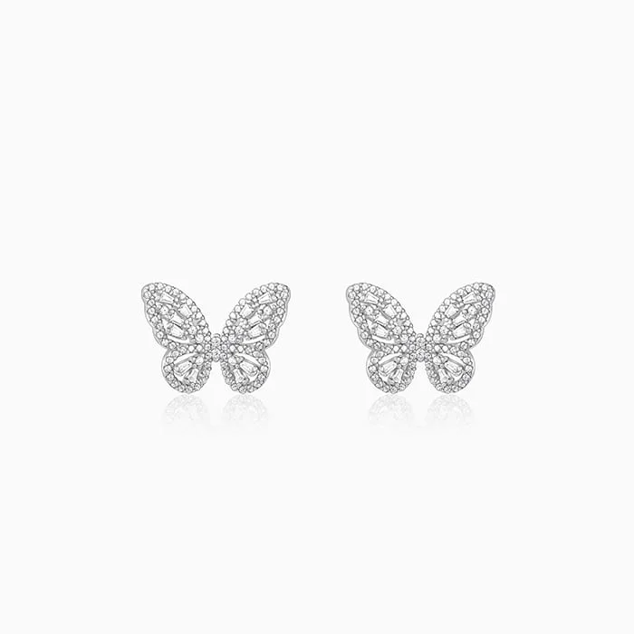 Women’s birthday earrings-Silver Butterfly Gleam Earrings