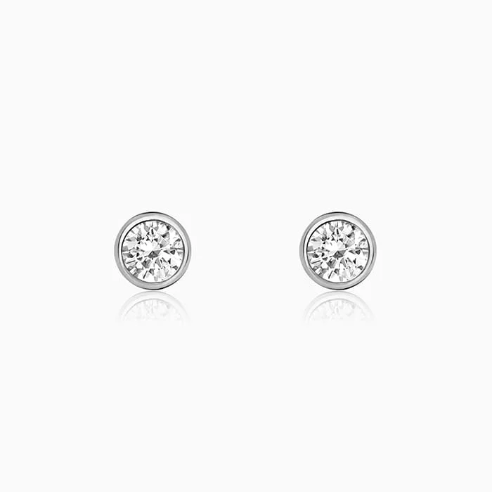 Women’s heart earrings-Silver Shine Zircon Earrings