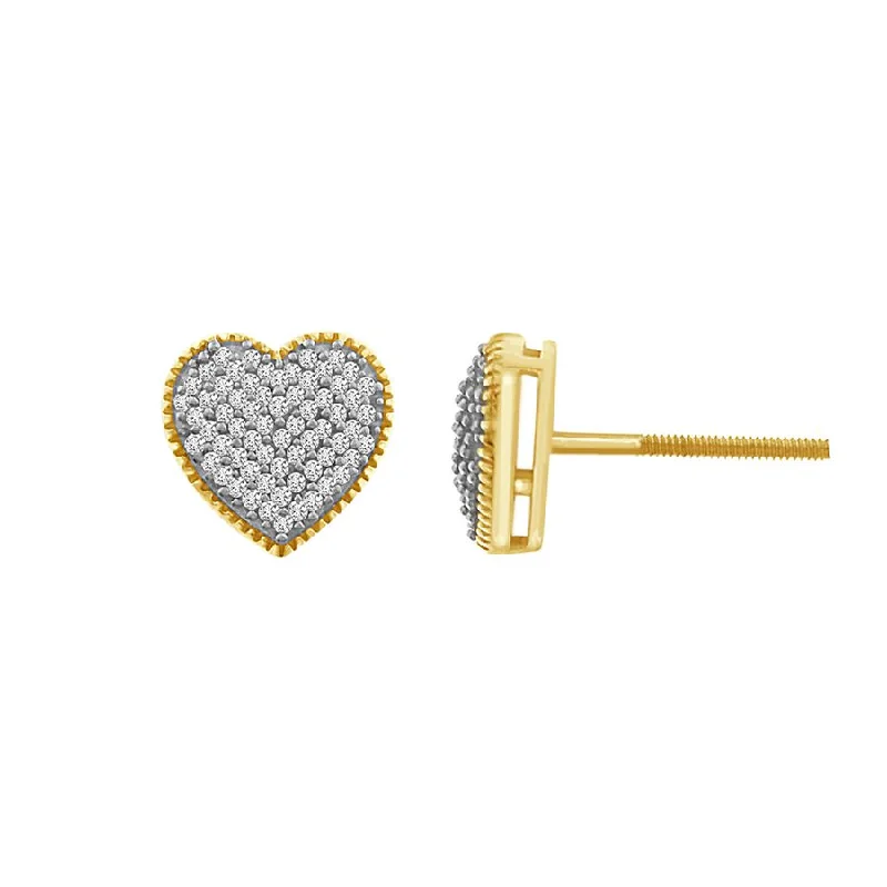 Women’s festive earrings-LADIES EARRINGS 0.20CT ROUND DIAMOND 10K YELLOW GOLD