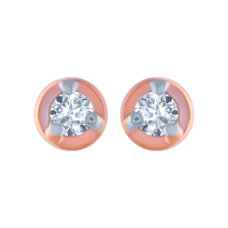 Women’s modern hoop earrings-14KT (585) Rose Gold And Diamond Stud Earrings For Women