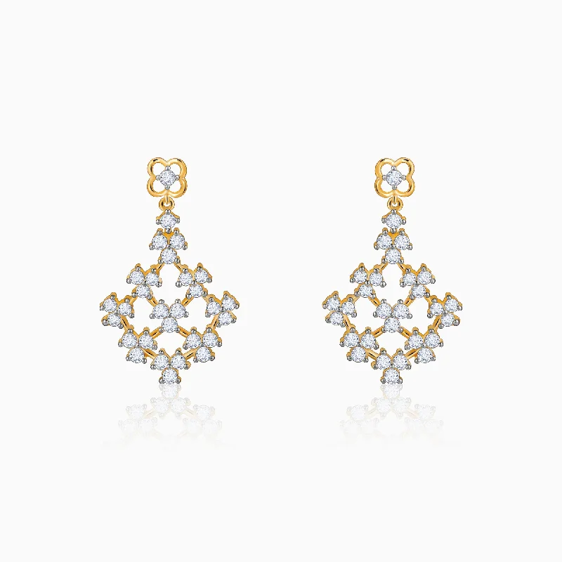 Women’s handmade earrings-Gold Rhombus Aura Diamond Earrings