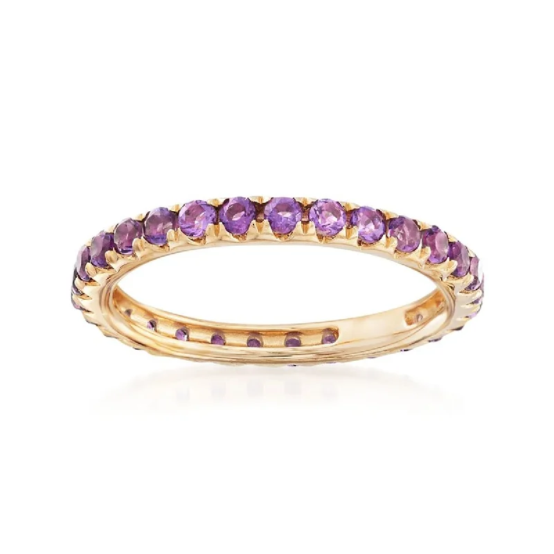 Women’s bridal rings-14K Yellow Gold African Amethyst Gemstone Eternity Band Rings