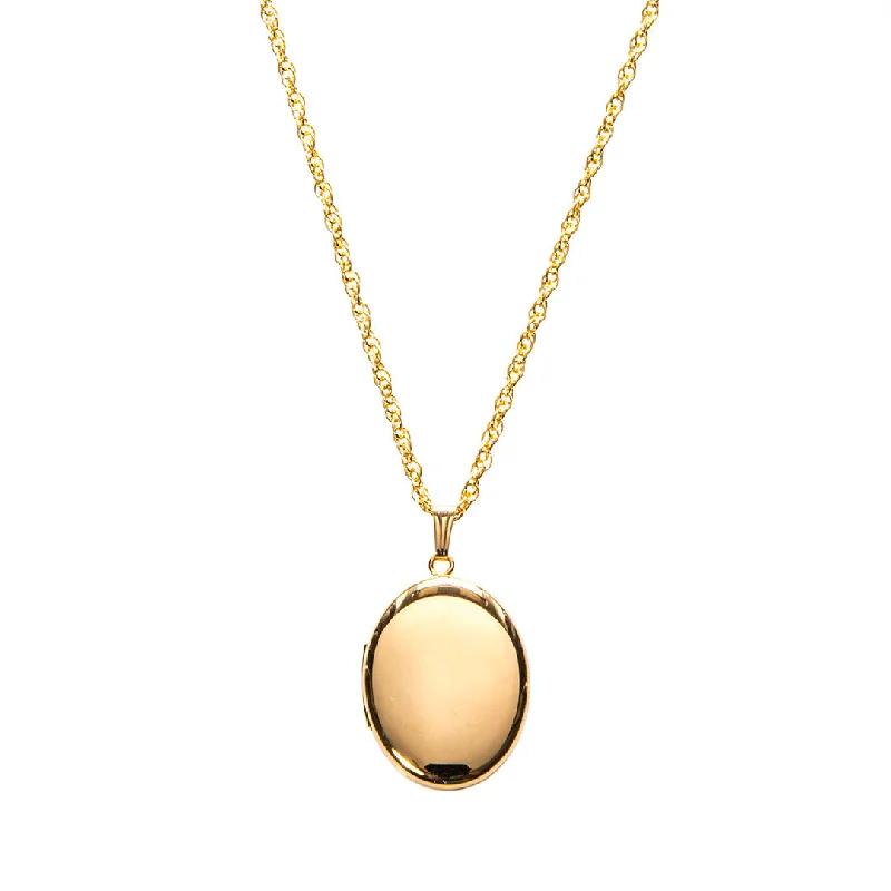 Women’s sapphire pendant necklaces-14K Yellow Gold 20x25mm Oval Locket Necklace