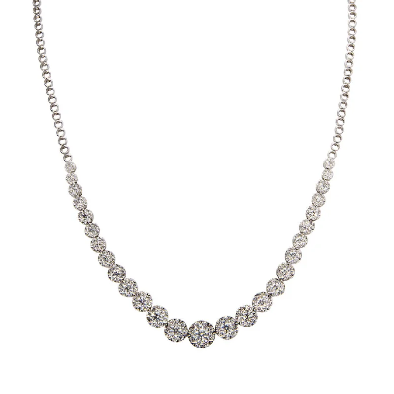 Women’s gold pendant necklaces-6ct Graduated Diamond Cluster 14K White Gold Tennis Necklace