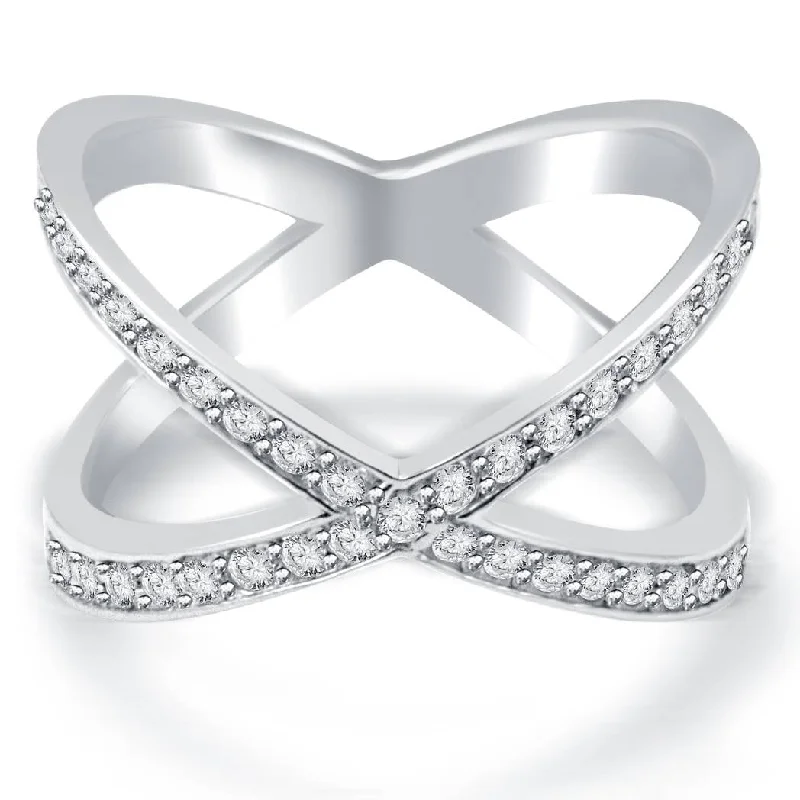 Women’s cocktail rings-3/8ct Diamond Cris Cross Over Ring White Gold