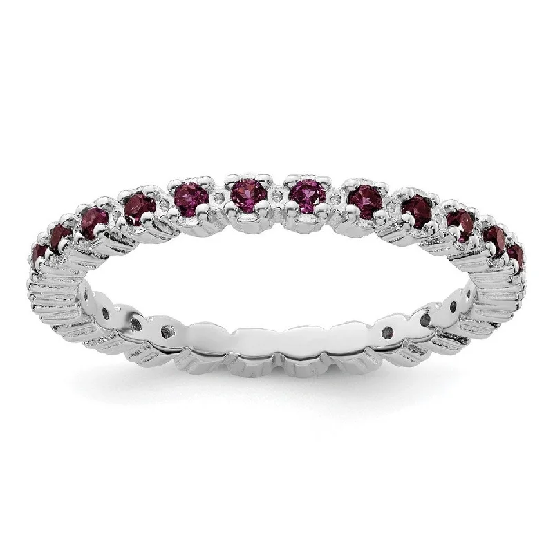 Women’s men’s engagement rings-Curata 925 Sterling Silver Polished Prong set Patterned Stackable Expressions Rhodolite Garnet Ring