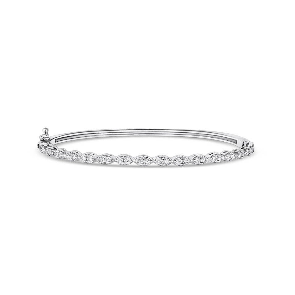 Women’s bohemian bracelets-14K White Gold Diamond Bangle with Marquise Design