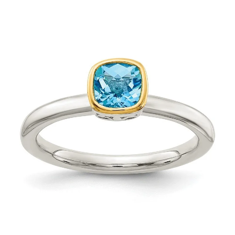 Women’s modern engagement rings-Curata 925 Sterling Silver With 14k Accent Light Swiss Blue Topaz Ring