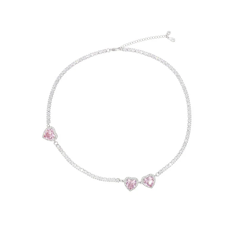 Three Pink Heart Necklace [about 37 + 5cm]]