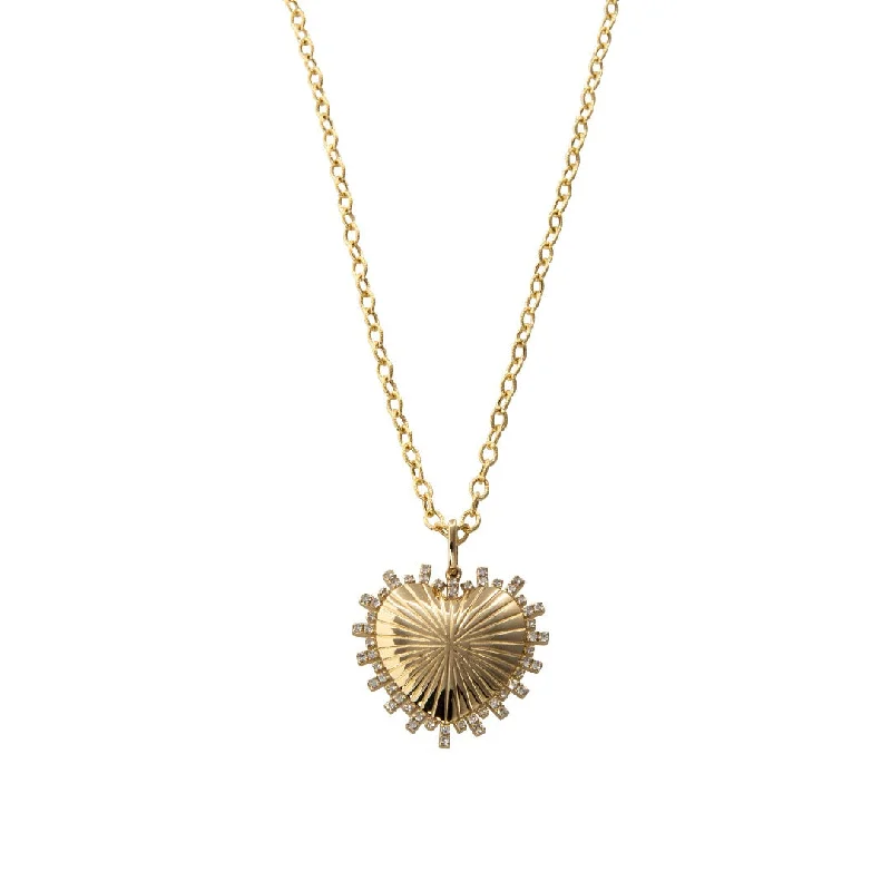 Women’s initial necklaces-Diamond 14K Gold Heart Pendant Necklace