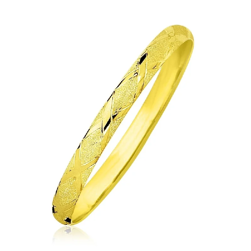 Women’s birthstone bracelets-10k Yellow Gold Slender Diamond Pattern Textured Bangle