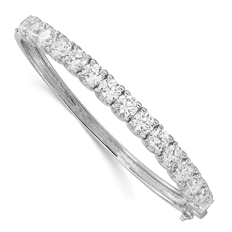 Women’s sparkle bracelets-Sterling Silver Rhodium-plated CZ Hinged Bangle-WBC-QB1070