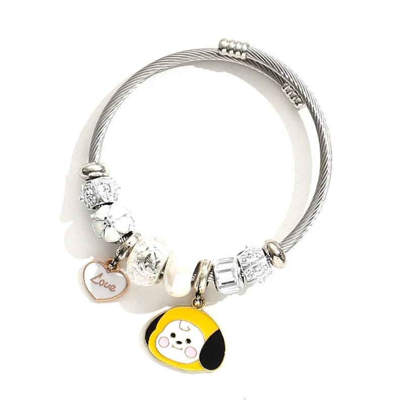 Women’s trendy gold bangles-Simple Style Cartoon Character Stainless Steel Patchwork Bangle 1 Piece