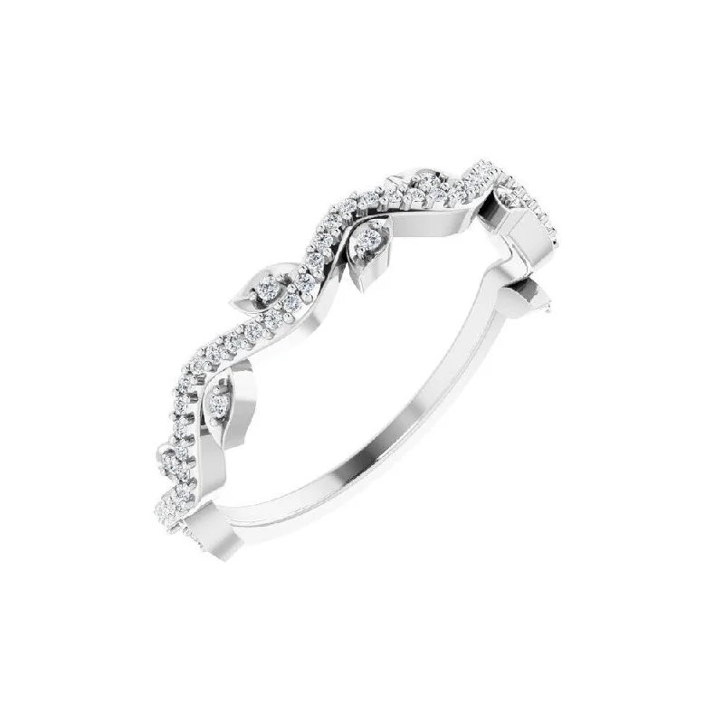 Women’s halo wedding rings-14K White Gold 1/6 CTW Diamond Leaf Ring for Women