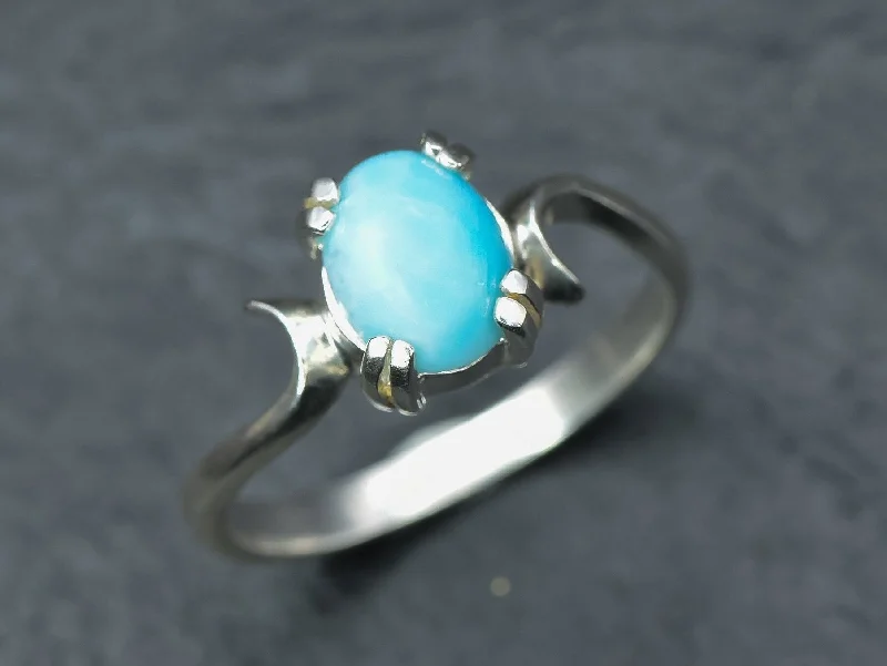 Women’s custom engagement rings-Genuine Larimar Ring - Blue Engagement Ring - Artistic Solitaire Ring