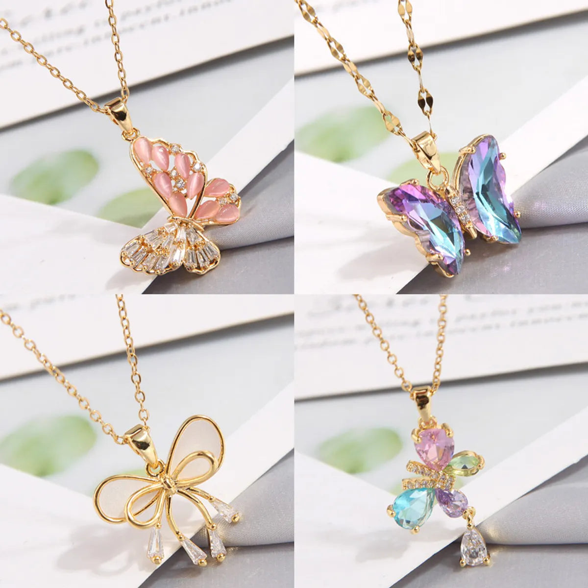 Women’s platinum necklaces-Sweet Butterfly Copper Zircon Pendant Necklace In Bulk