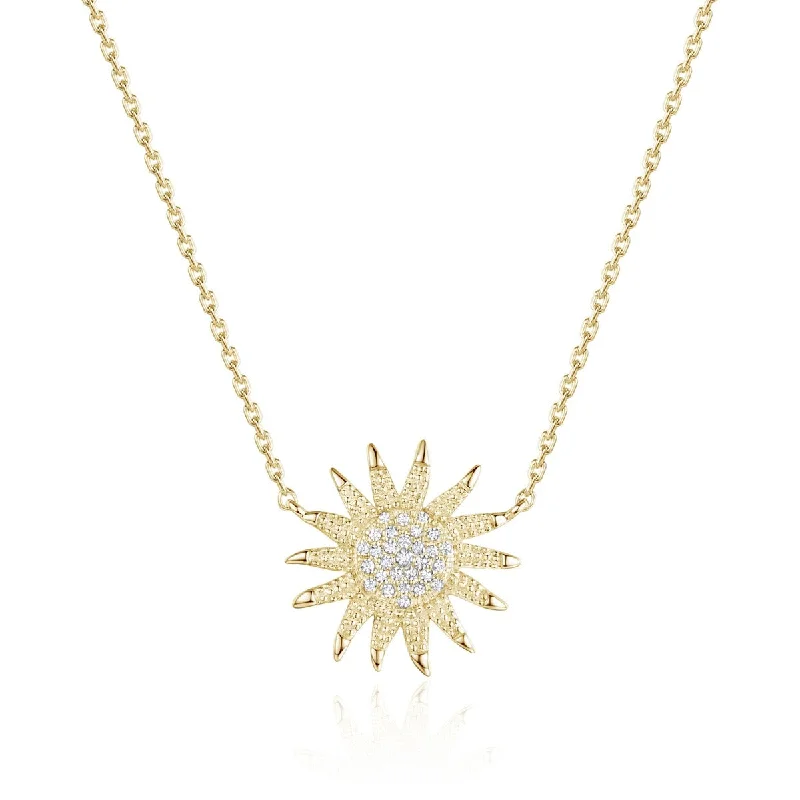 Women’s vintage gold necklaces-Diamond Sunflower 14K Yellow Gold Pendant Necklace