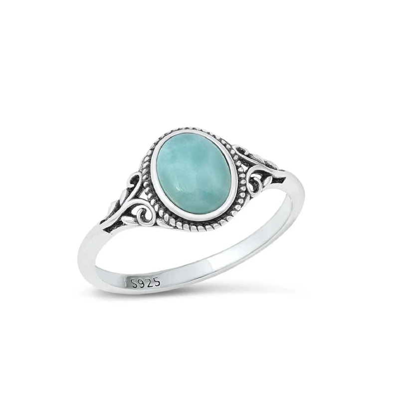 Women’s diamond rings-Larimar & sterling Silver Oxidized Oval Leaf Ring