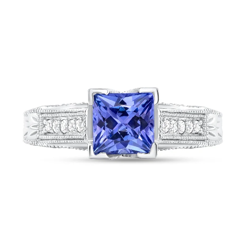 Women’s multi-stone rings-1.24 ct Tanzanite and Diamond Ring in 14k White Gold