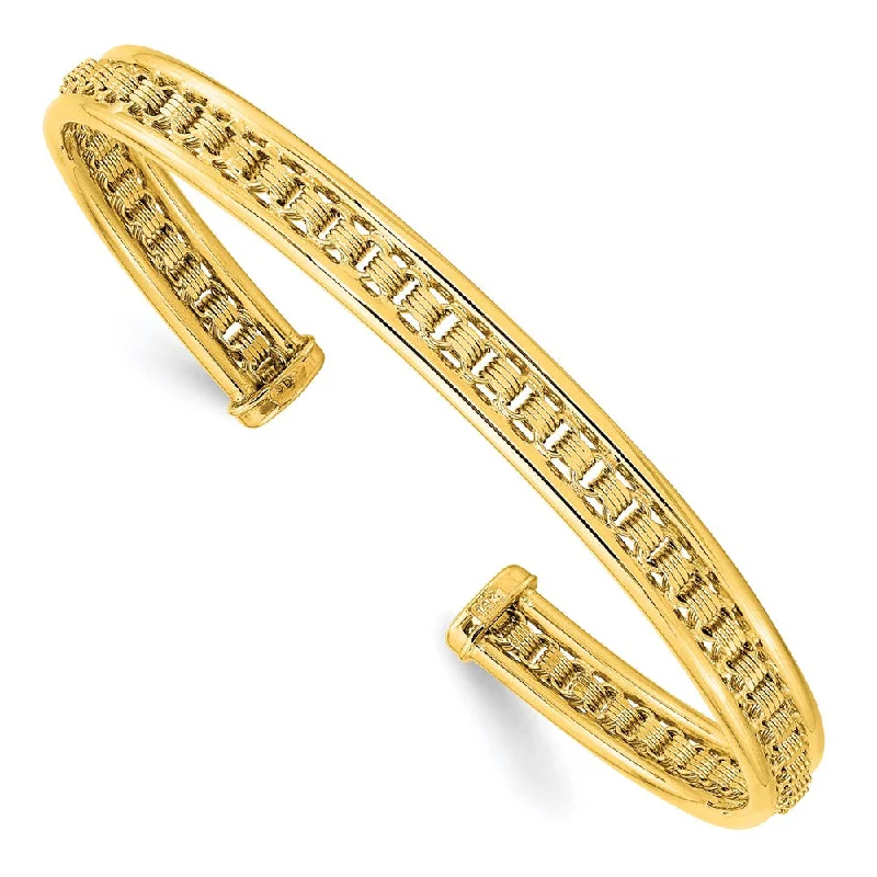 Women’s statement bangles-14K Polished & Textured Cuff Bangle-WBC-DB724