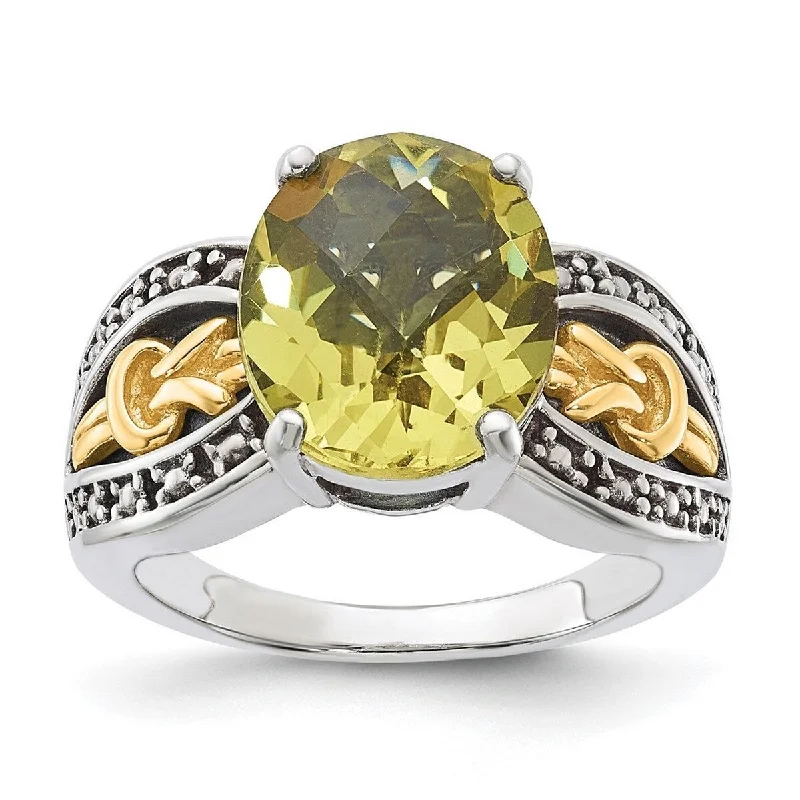 Women’s designer diamond rings-Curata 925 Sterling Silver With 14k 3.30Lemon Quartz Ring