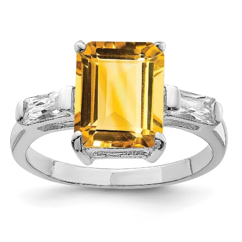 Women’s cushion-cut rings-Curata 925 Sterling Silver Polished Open back Citrine Ring