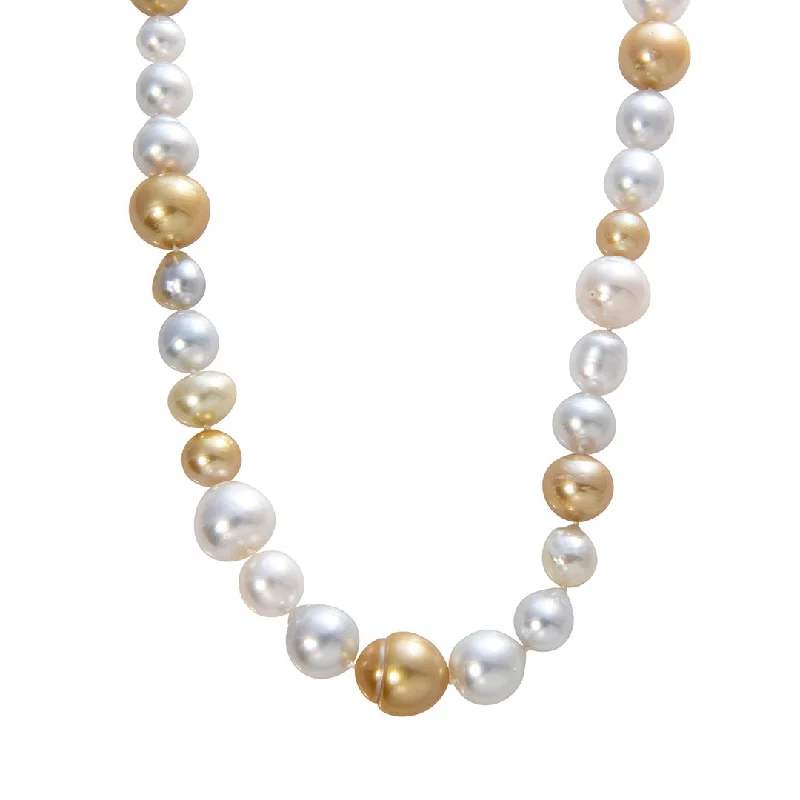 Women’s diamond chain necklaces-Golden & White South Sea Pearl 14K Gold Toggle Clasp Necklace