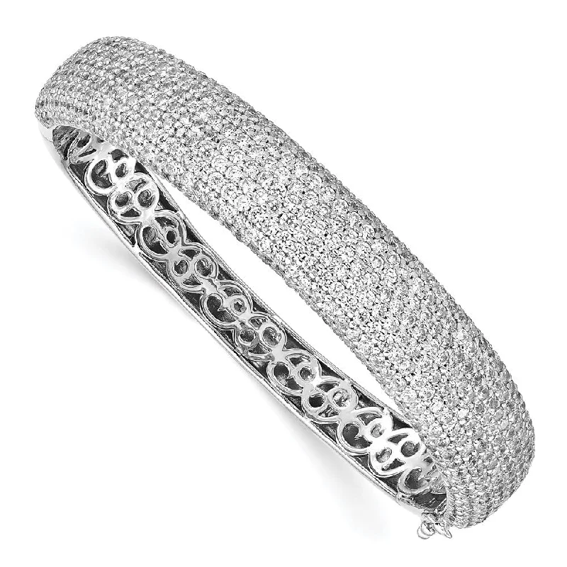 Women’s delicate bangles-Sterling Silver PavÇ Rhodium-plated 504 Stone CZ Hinged Bangle-WBC-QB668