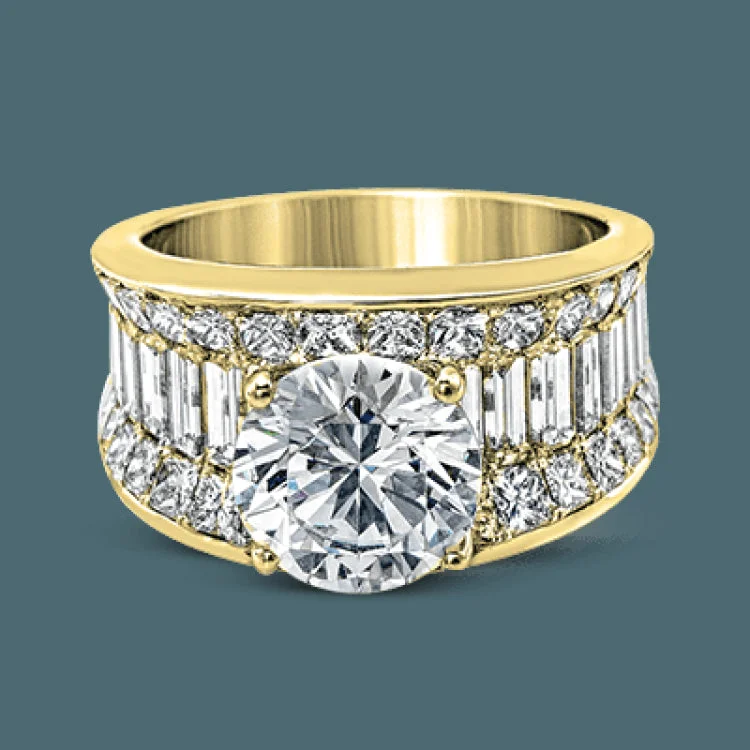 Women’s yellow gold engagement rings-Dramatic and bold, this white gold contemporary engagement ring is accented by 1.87 ctw princess cut white diamonds and 1.67 ctw glistening baguette white diamonds.