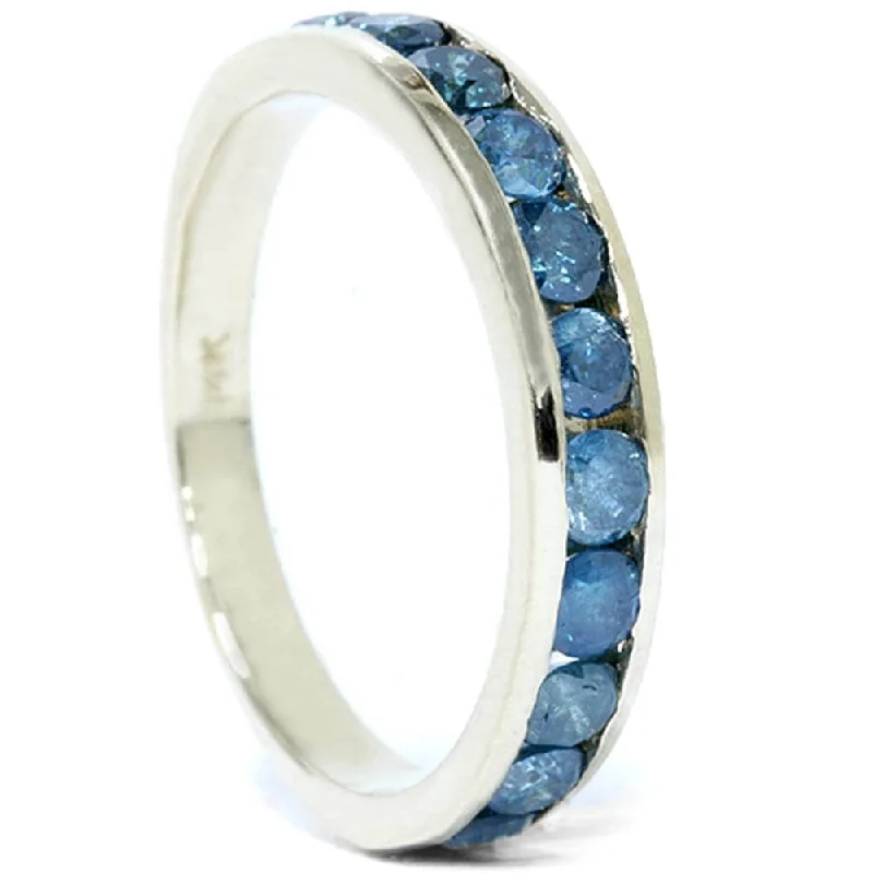 Women’s fashion rings-1ct Blue Diamond Channel Set Ring Yellow Gold