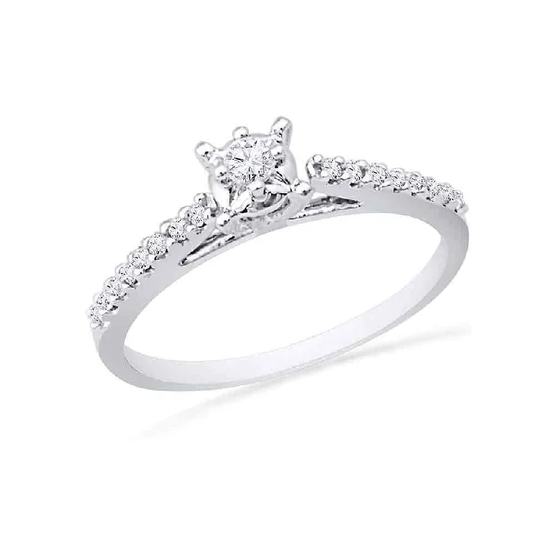 Women’s trendy gemstone rings-10k White Gold Womens Round Diamond Solitaire Promise Ring (1/5 Cttw, G-H Color, I1-I2 Clarity)