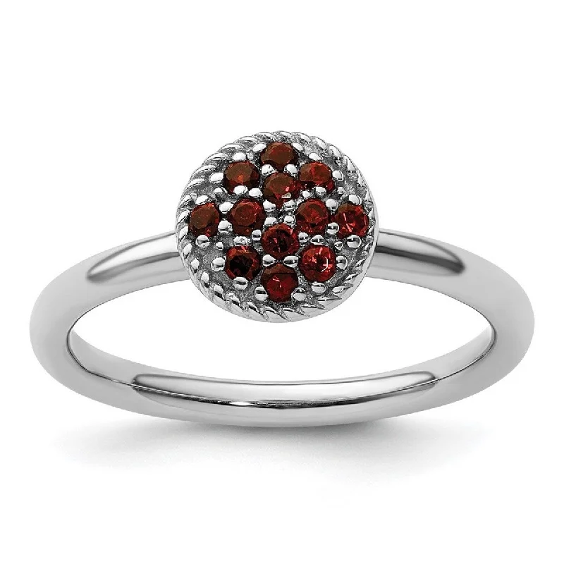 Women’s men’s engagement rings-Curata 925 Sterling Silver Polished Prong set Stackable Expressions Garnet Rhodium Ring