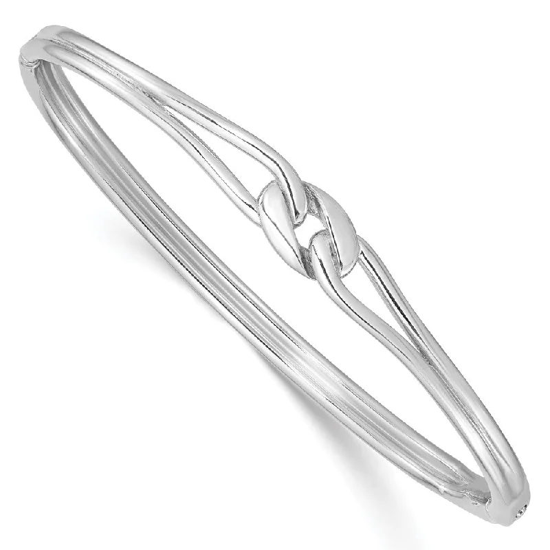 Women’s sterling silver bracelets-Sterling Silver Rhodium-Plated Fancy Knot Hinged Bangle-WBC-QB1427