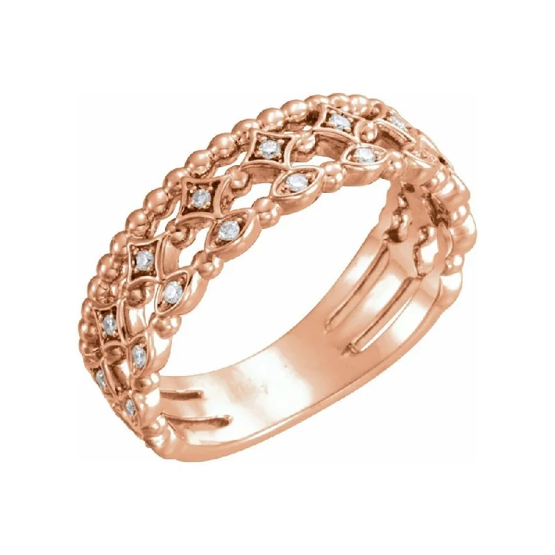 Women’s fashion rings-14K Rose Gold 1/8 CTW Stackable Diamond Ring for Women