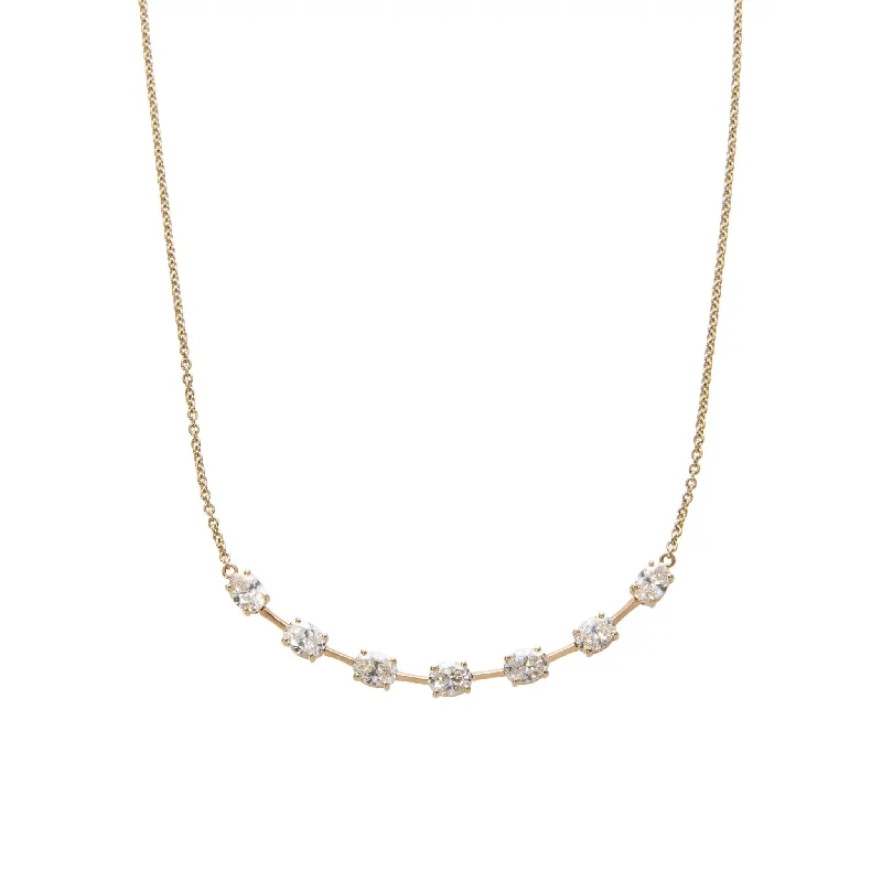 Women’s gold chain necklaces-2.42ct Oval Diamond 7 Station 14K Yellow Gold Necklace