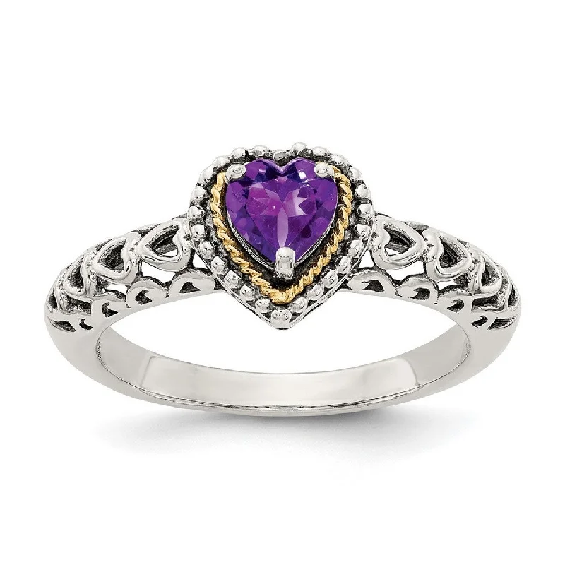 Women’s luxury engagement rings-Curata 925 Sterling Silver Polished Prong set With 14k Amethyst Ring