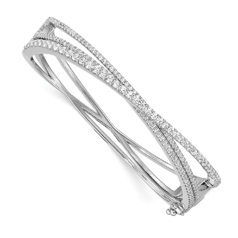 Women’s bohemian bracelets-Sterling Silver CZ Criss Cross Hinged Bangle-WBC-QB1351