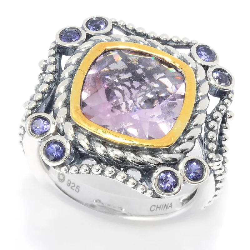 Women’s luxury rings-Sterling Silver 10mm Cushion Shaped Pink Amethyst Textured Ring