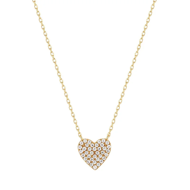 Women’s stylish choker necklaces-Diamond Pavé Heart 14K Yellow Gold Necklace