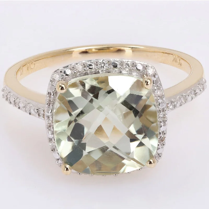 Women’s gold rings-Miadora 4ct TGW Green Quartz 1/10ct TDW Diamond Ring 14k Yellow Gold