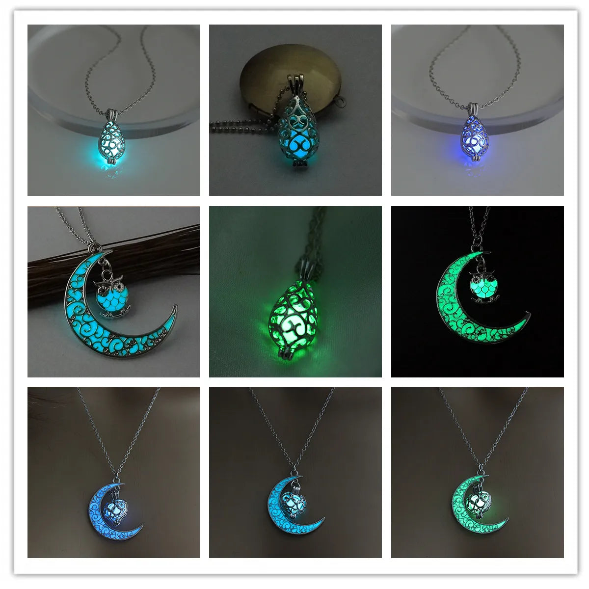 Women’s infinity necklaces-Retro Moon Water Droplets Alloy Luminous Hollow Out Women's Men's Pendant Necklace