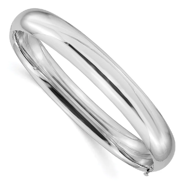 Women’s fashion bracelets-14k White Gold High Polished 10.00mm Hinged Bangle-WBC-DB501