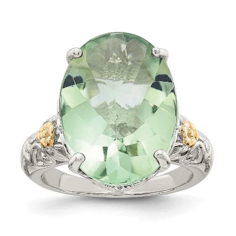 Women’s pearl rings-Curata 925 Sterling Silver Polished Prong set With 14k Green Quartz Ring