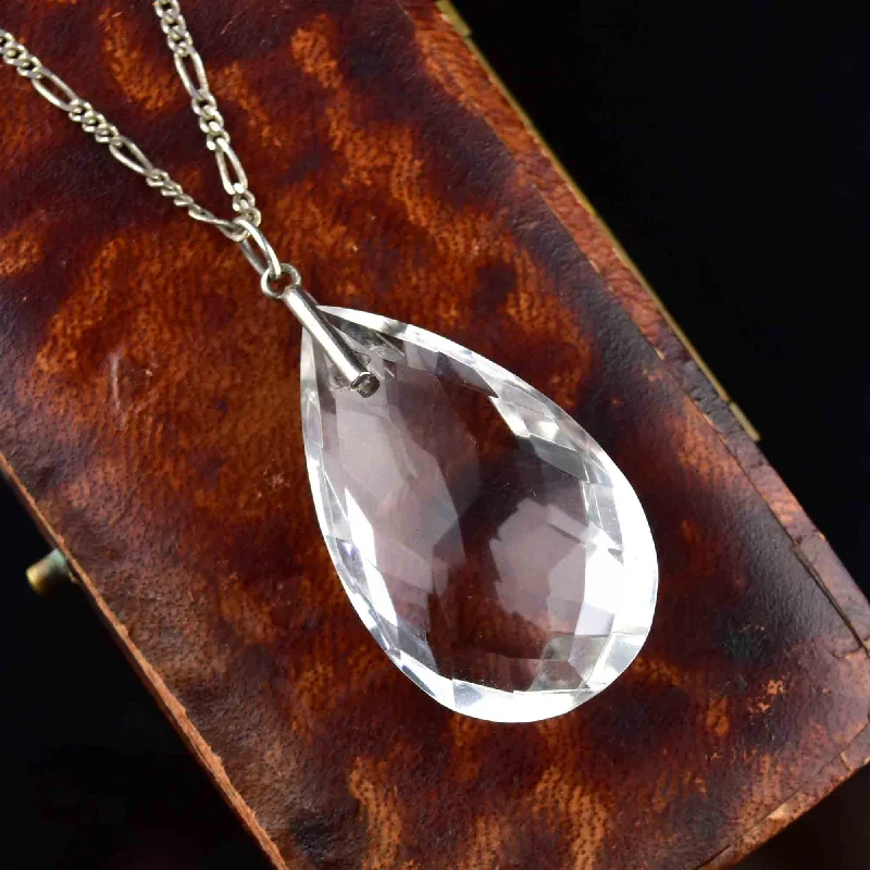 Women’s luxury necklaces-Vintage Silver Faceted Rock Crystal Teardrop Pendant Necklace